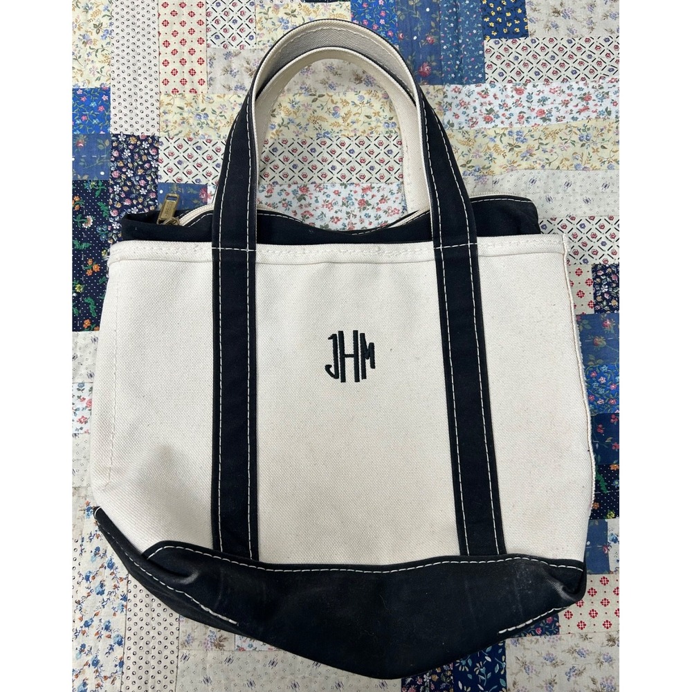 Vintage LL Bean Boat And Tote Black Medium Canvas Bag USA 16" x 11"